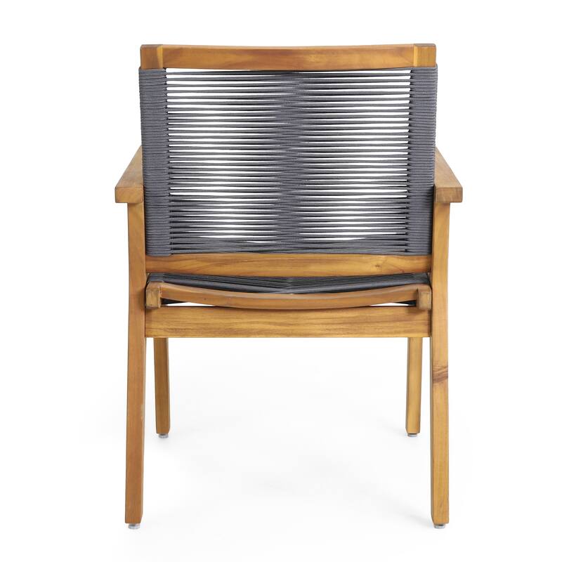 Roomfitters Modern Outdoor Patio Chairs Set of 2, Acacia Wood Frame and Rope Backrest, Grey