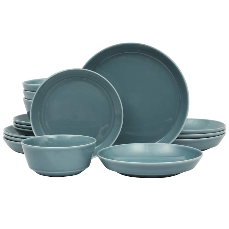 Gibson Home Summer Shades 16 Piece Plates and Bowls Dishes Service for 4 Stoneware Dinnerware Set - Blue