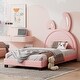 preview thumbnail 4 of 7, Pink Twin Upholstered Leather Platform Bed with Rabbit Ear Ornament
