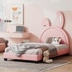 preview thumbnail 19 of 25, Twin Size Rabbit Ornament Upholstered Platform Bed with PU Leather Pink