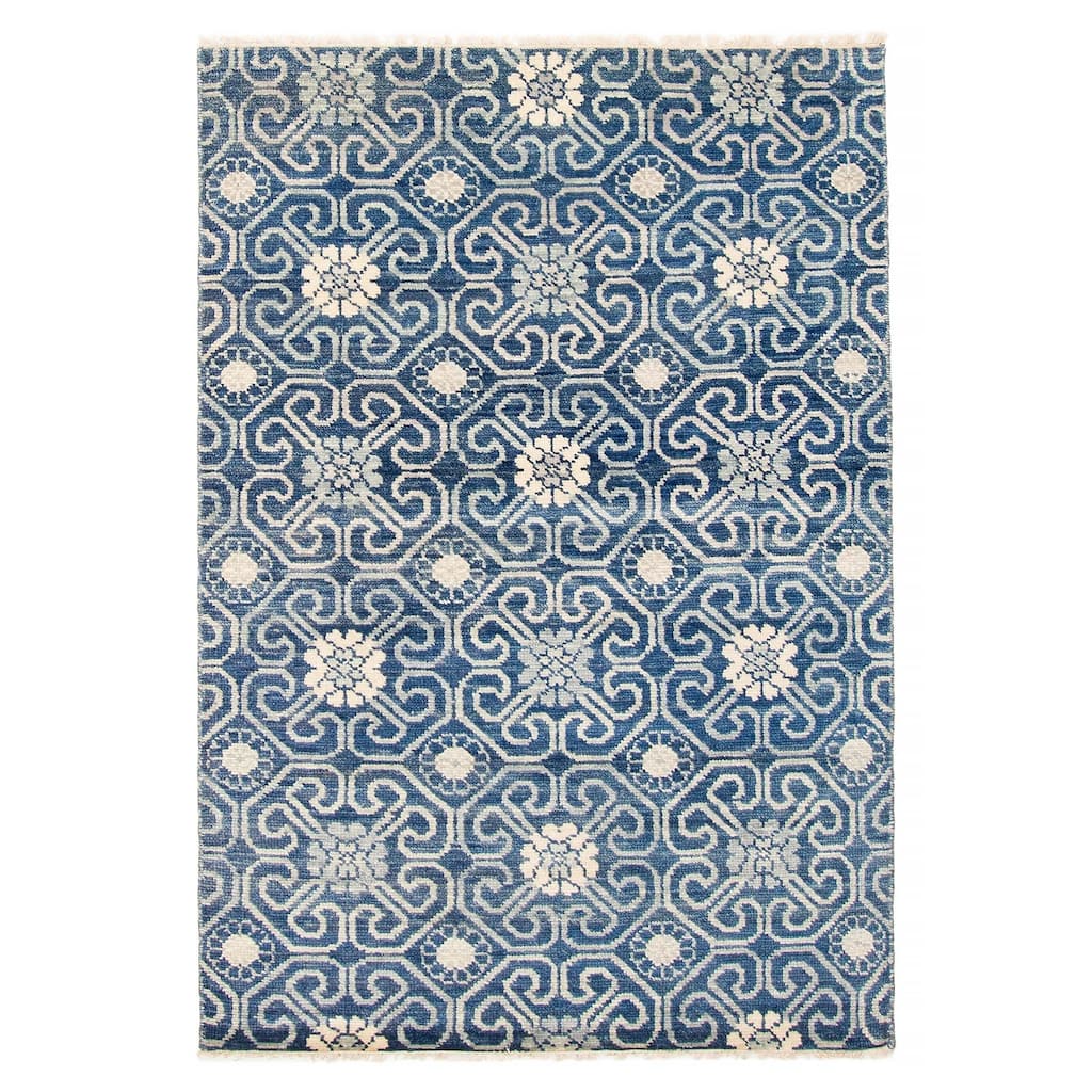 ECARPETGALLERY Hand-knotted Mystique Dark Blue Wool Rug - 4' 2" x 5' 11"