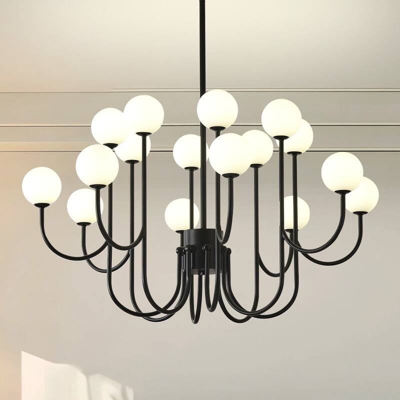 Modern Globe Chandelier 16 Light Black Farmhouse Sputnik Chandeliers - 36.61in - 36.61in - Black