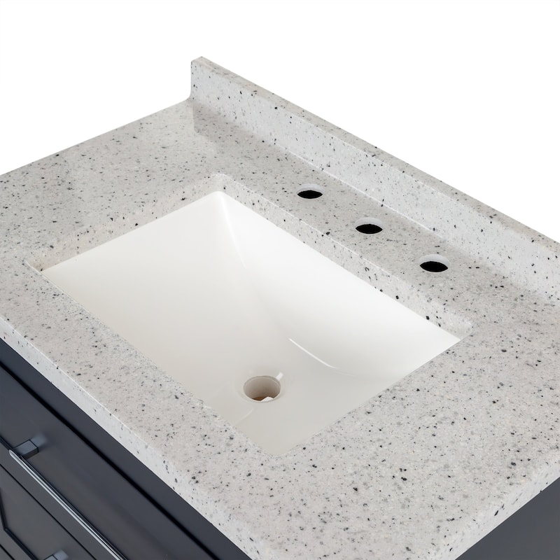 Spring Mill Cabinets Bainbridge 30.5" Blue Bathroom Vanity With 3 Drawers and Silver Ash Sink Top