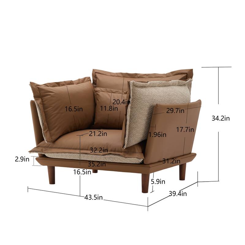 Dual-Texture Chenille & Wood Oversized Lounge Chair with 5 Adjustable Pads and Feather-Blend Cushions