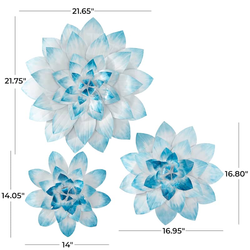 Metal Floral 3D Wall Decor - Set of 3 Blue - Roche River Decor