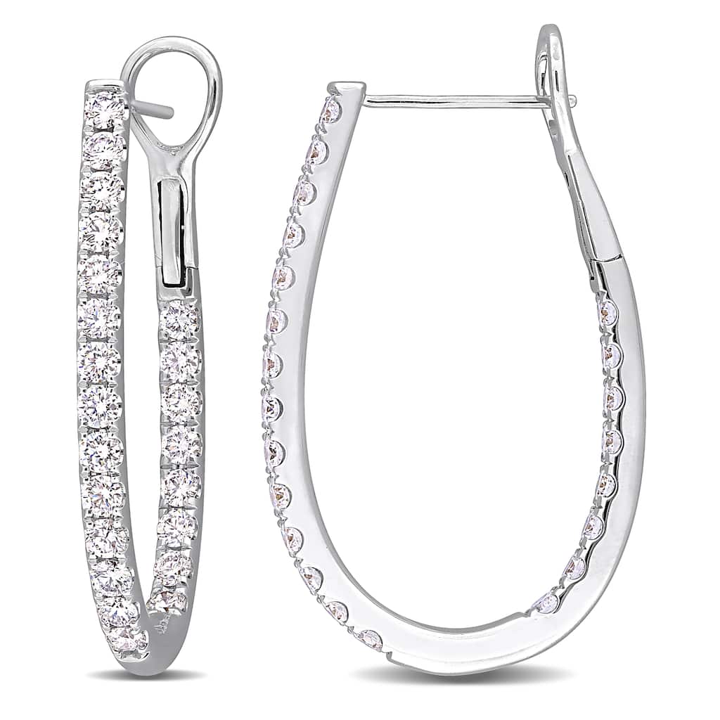 Miadora 2 1/5ct TW Lab-Grown Diamond Hoop Earrings 14k White Gold