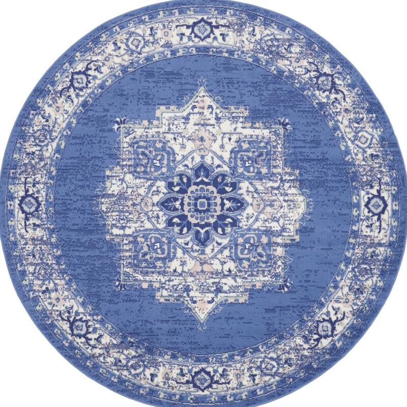 Guqo Power Loomed Geometric Floral Stain Resistant Area Rug By HomeRoots - 96' X '96' X '0.39