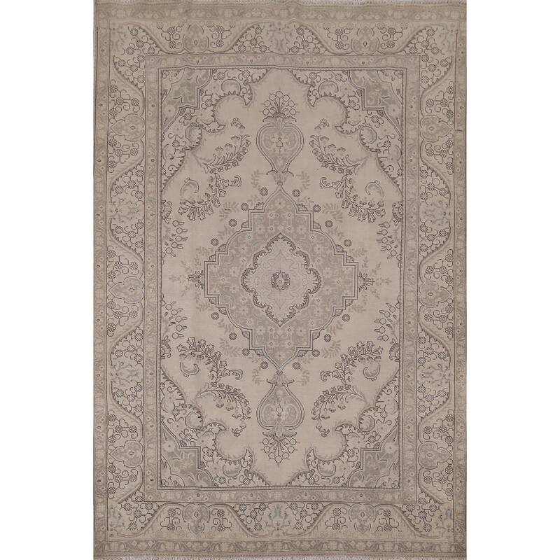 Distressed Tabriz Vintage Persian Rug Handmade Wool Carpet - 6'7" x 9'6"