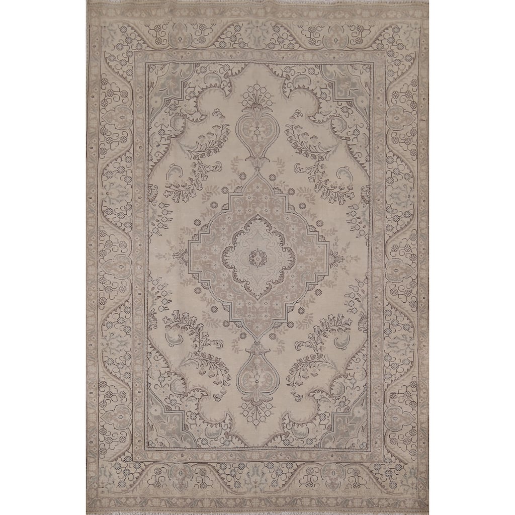 Distressed Tabriz Vintage Persian Rug Handmade Wool Carpet - 6'7" x 9'6"