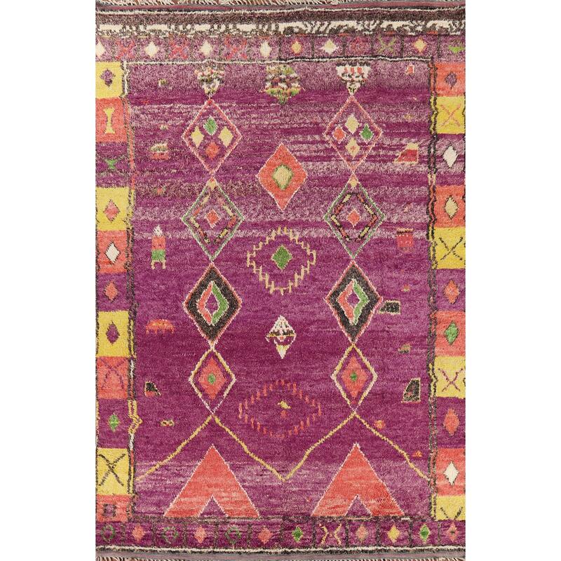 Purple Moroccan Oriental Area Rug Handmade Geometric Wool Carpet - 8'6" x 12'7"