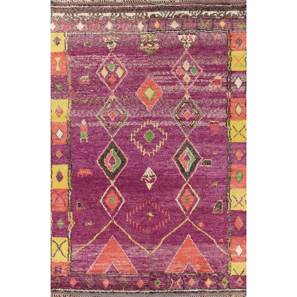 Purple Moroccan Oriental Area Rug Handmade Geometric Wool Carpet - 8'6" x 12'7"
