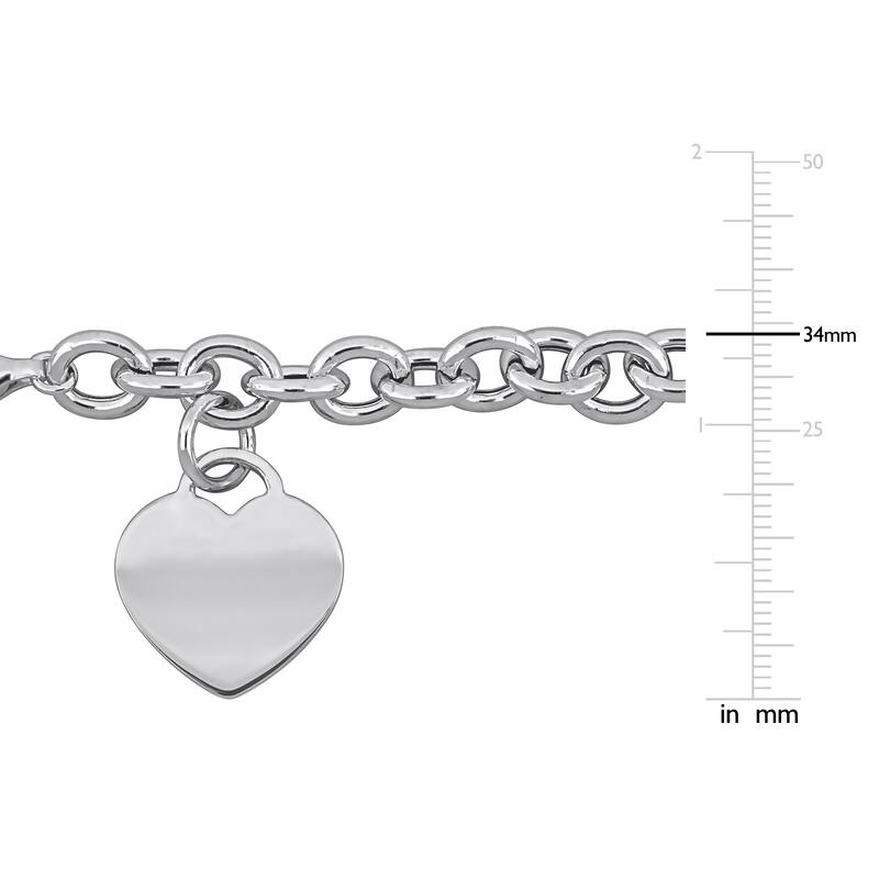 Miadora 8.5mm Heart Charm Link Bracelet in Sterling Silver - 7.5 in