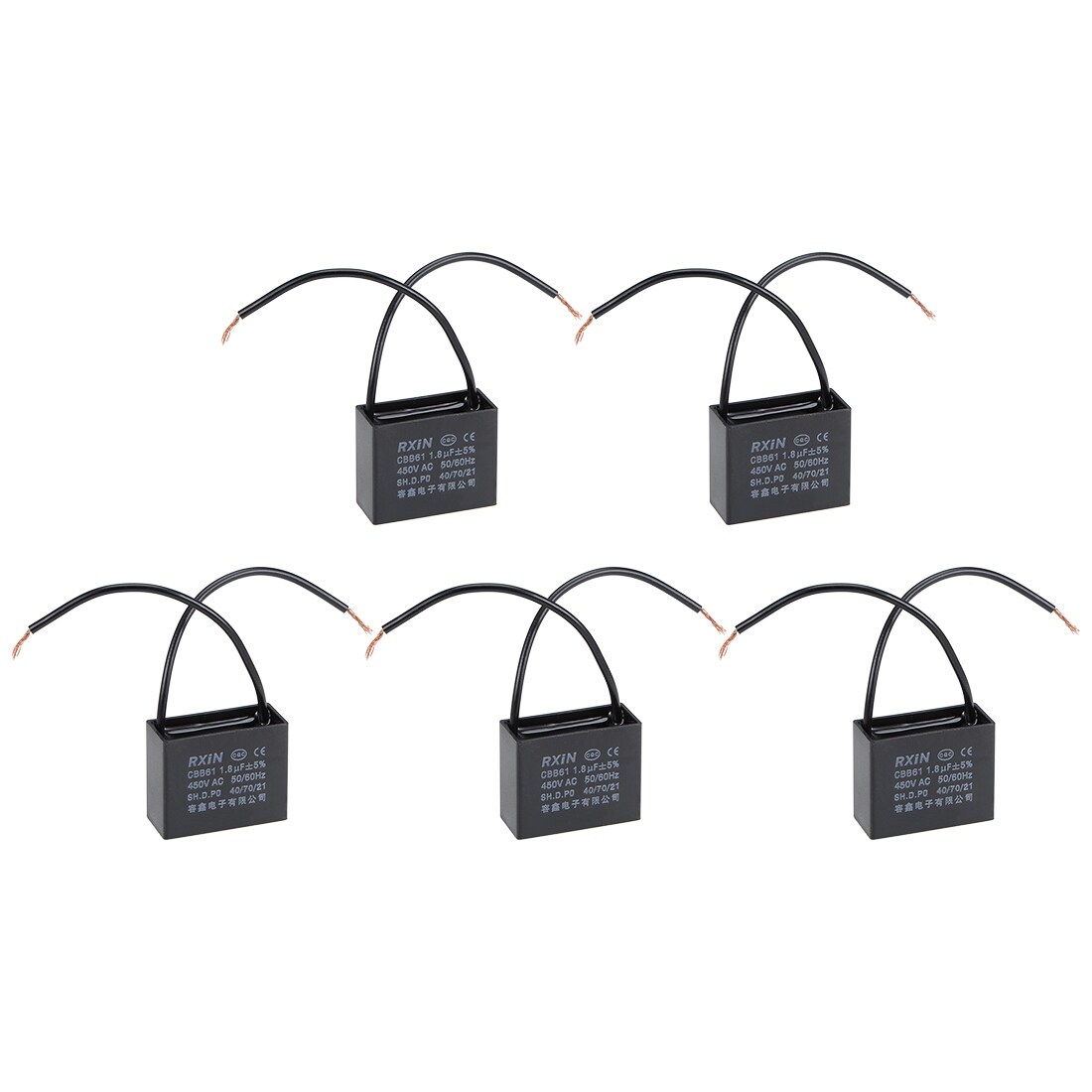 2 Wire CBB61 Ceiling Fan Capacitor 1.8uF 450V AC Motor Run Capacitors 5pcs