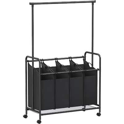 4-Section Laundry Sorter with Removable Hanging Bar and Lockable Wheel
