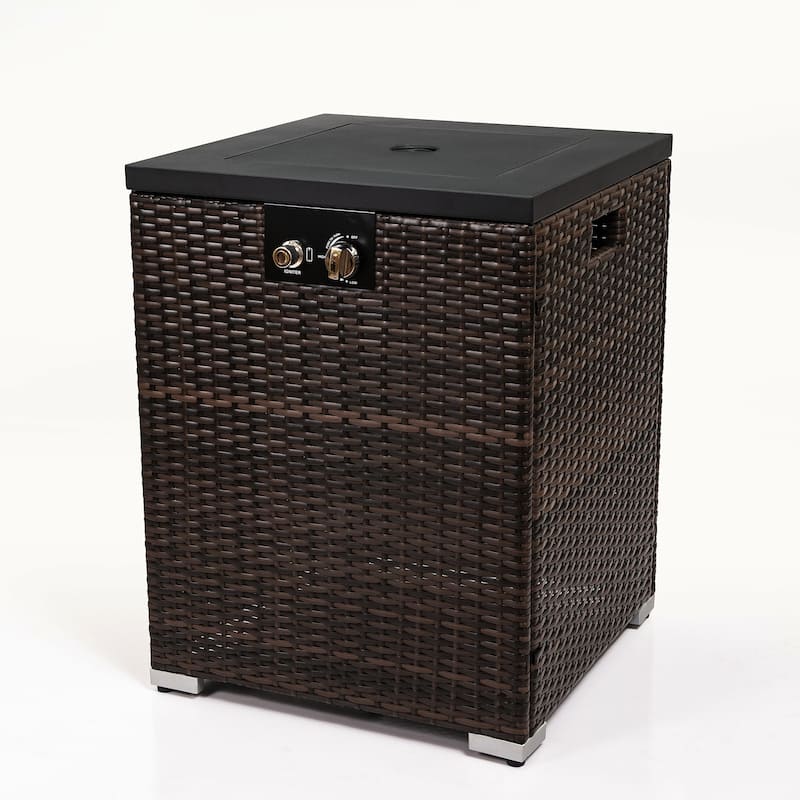 Wicker Fire Pit Column with Glass Wind Guard