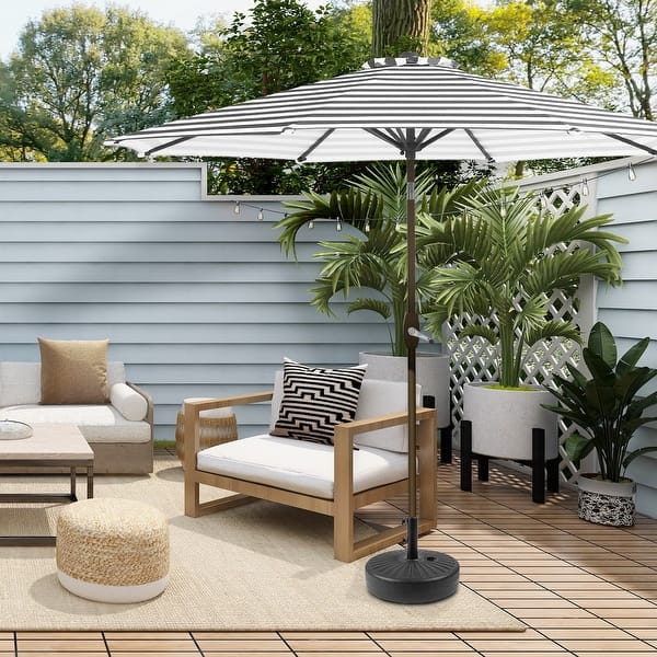 hd designs patio furniture 9ft umbrella base Yaheetech Sunshade with 26.5lb Outdoor Table Sunshade w/Push Button Tilt, Crank and Sturdy Ribs, Patio Umbrella with Base Included for Garden, Deck, Backyard and Pool- Brown ️This sturdy California Umbrella 9 ft. Fiberglass