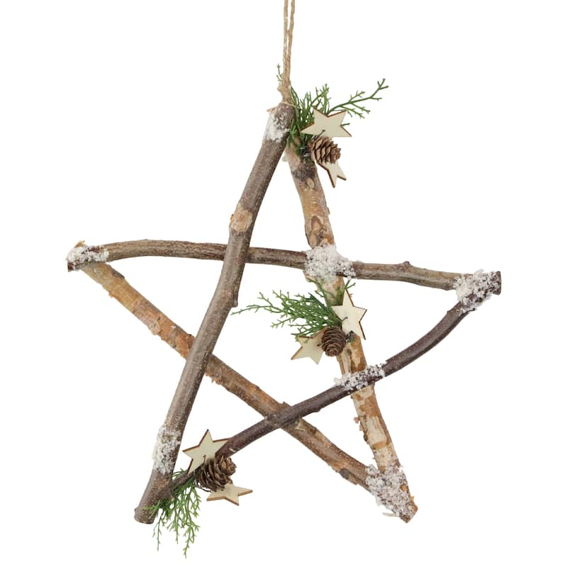 Frosted Pinecone Natural Wood Branch Christmas Star Wall Decor 13.75"