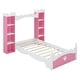 preview thumbnail 16 of 16, Castle-Shaped Twin Size Wooden Bed with Storage Shelf, Dreamy Platform Bed for Kids' Bedrooms with Cute Design, White + Pink