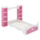preview thumbnail 9 of 7, Twin Size Castle-Shaped Platform Bed, Wood Storage Bed with Storage Shelf, Wood Dreamy Bed Frame, Kids, Teens, Pink+White