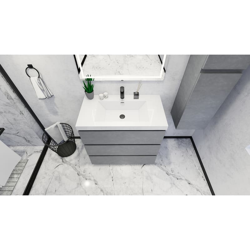 Angeles 36" freestanding bath vanity with single basin reinforced acrylic top.