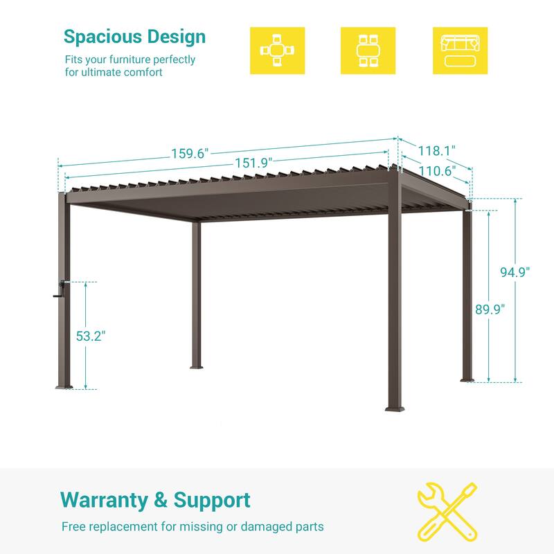 Aluminum Steel Pergola, Outdoor Pergola with Adjustable Roof