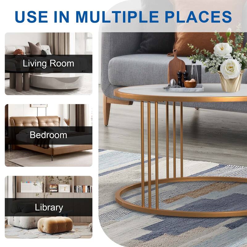 Aukfa Modern Faux Stone Round Coffee Table Set