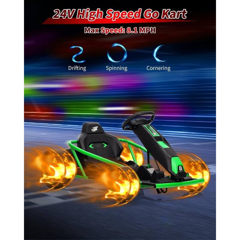 8MPH Fast Drifting Circling Car Ride On Go Kart for Kids Best Gift