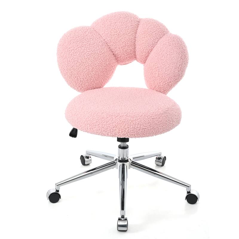 Criss Cross Chair with Wheels, Teddy Fabric Home Office Chair, 360°Swivel Height Adjustable Swivel Vanity Chair