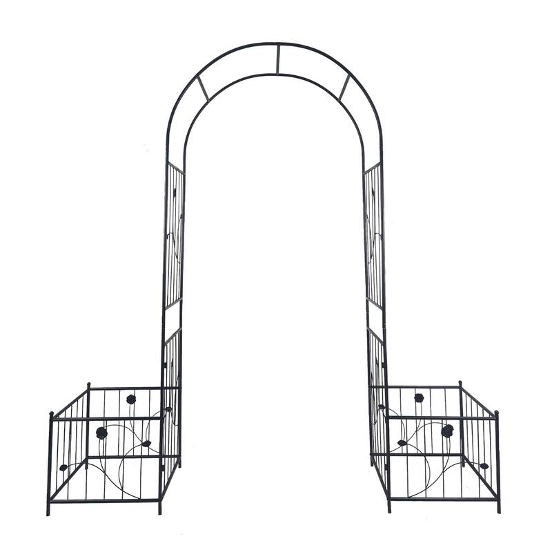 Outdoor Metal Garden Arbor with 2 Plant Stands, Climbing Plants Arch