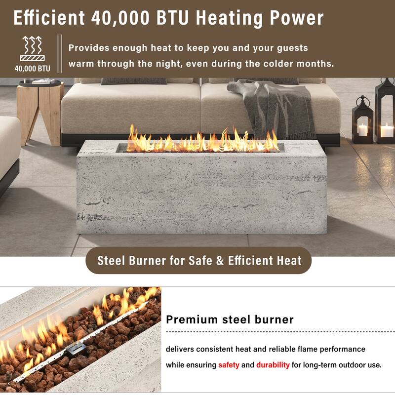 41.9" Outdoor Rectangular Propane Fire Pit 40000 BTU, Heater with Stainless Steel Burner and Free Lava Rocks, Waterproof Cover