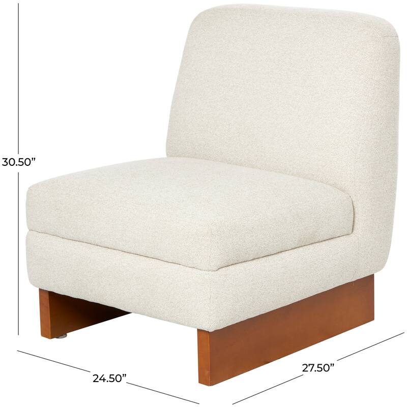 White Polyester Boucle Living Room Accent Chair with Brown Wooden Legs