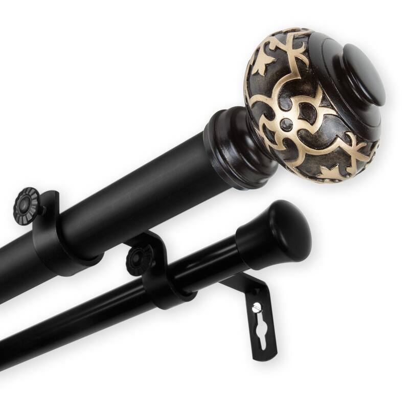 InStyleDesign Sycamore 1 inch Diameter Adjustable Double Curtain Rod - 28 to 48 inches - Black