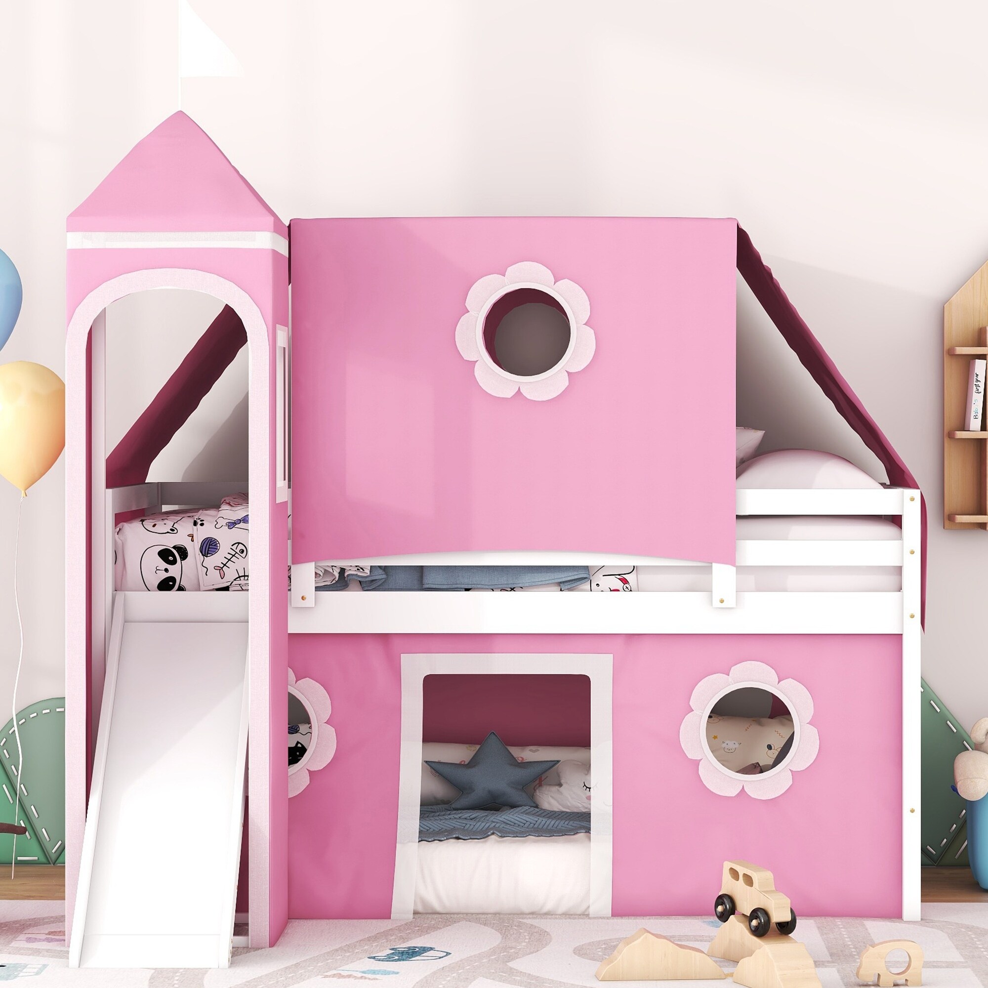 Bed with slide and tent hot sale