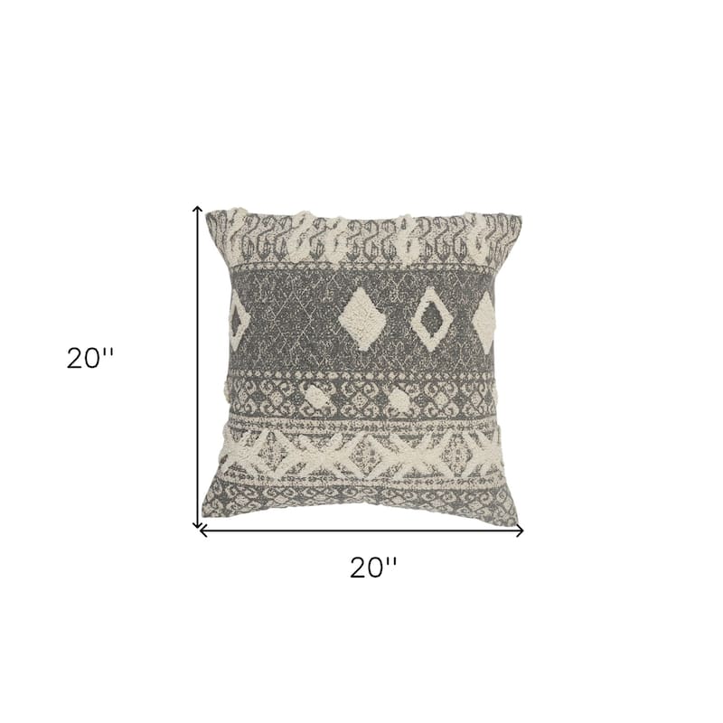 HomeRoots 20" X 20" Gray And White 100% Cotton Geometric Zippered Pillow
