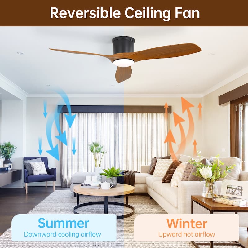 52 Inch Smart Ceiling Fan Light Remote 3 ABS Blades 18W Dimmable LED Energy Saving Reversible DC Motor