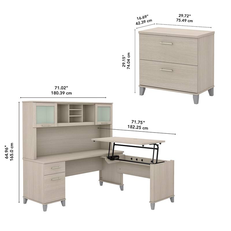 Somerset 72W Sit to Stand L Shaped Desk with Hutch and Cabinet in Gray