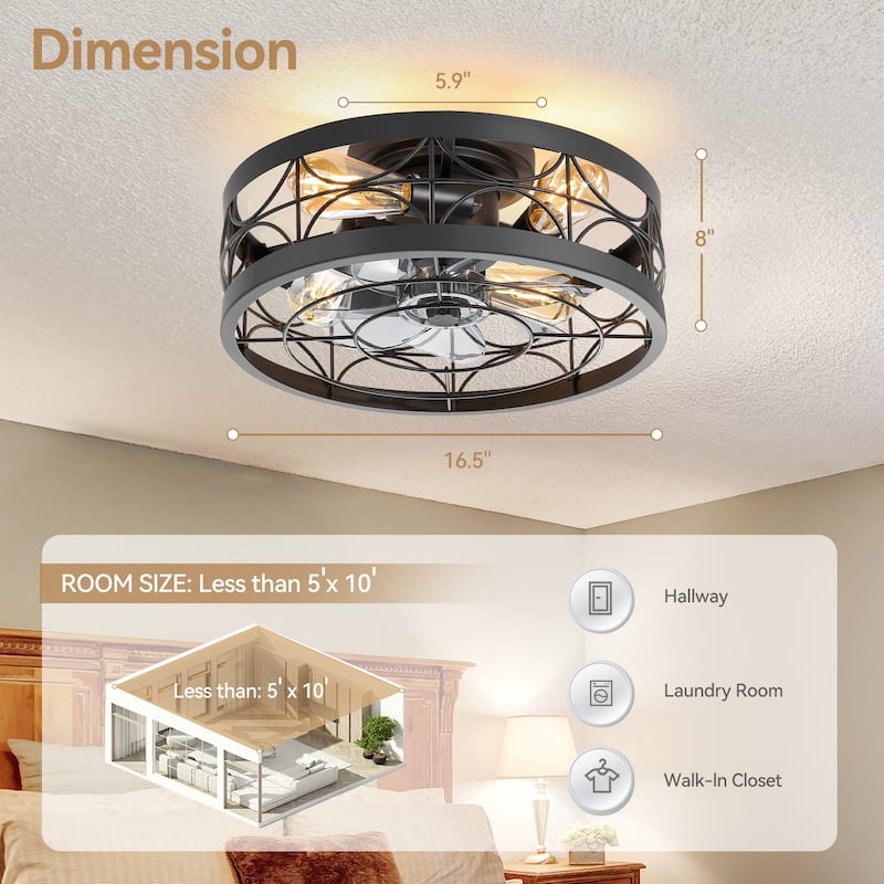 Breezary 16.5"/20" Vintage Distressed White/Matte Black Low Profile Ceiling Fan with Remote (7-Blade)