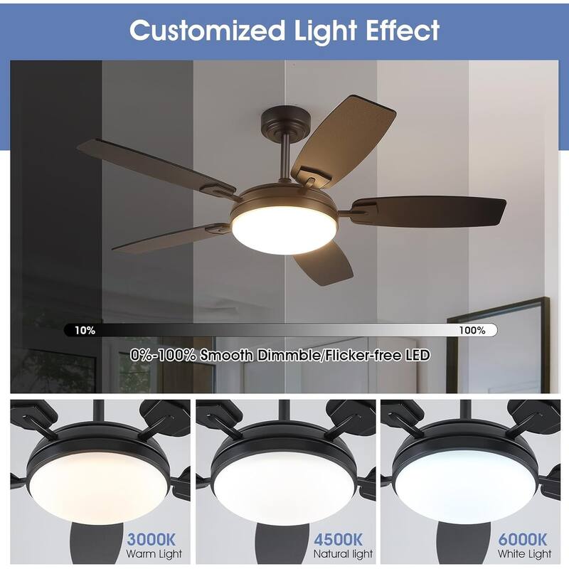 46" and 52" Indoor Ceiling Fan with Light Quiet Modern Ceiling Fan Remote and APP Conrol