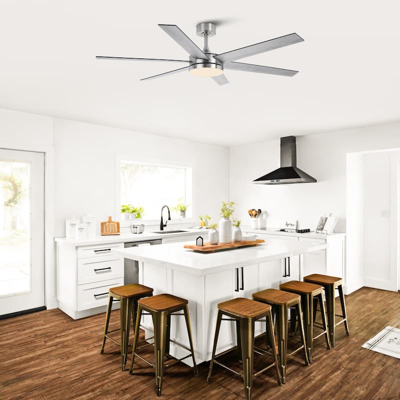 Vaczon 60-in Modern Brushed Nickel Wood Large Remote Indoor Smart Ceiling Fan with Light and APP