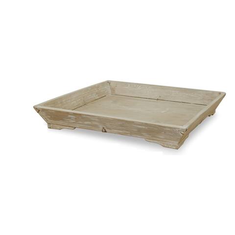 Lily's Living 20"L Square Weathered Whitewash Wooden Indoor/Outdoor Vintage Tray, Serving Display Plate - 20" W x 20" L x 3" H