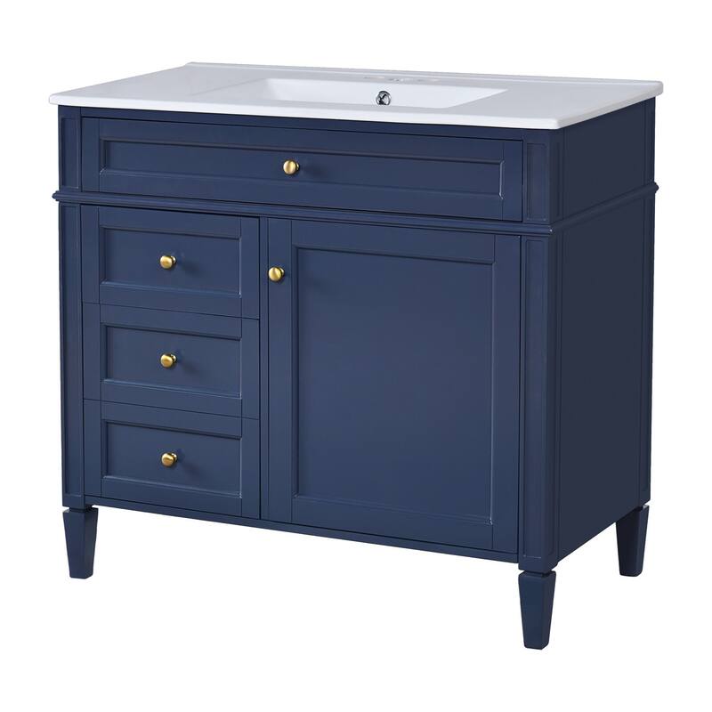 36'' Bathroom Storage Vanity Cabinet with Single Ceramic Sink, Drawers