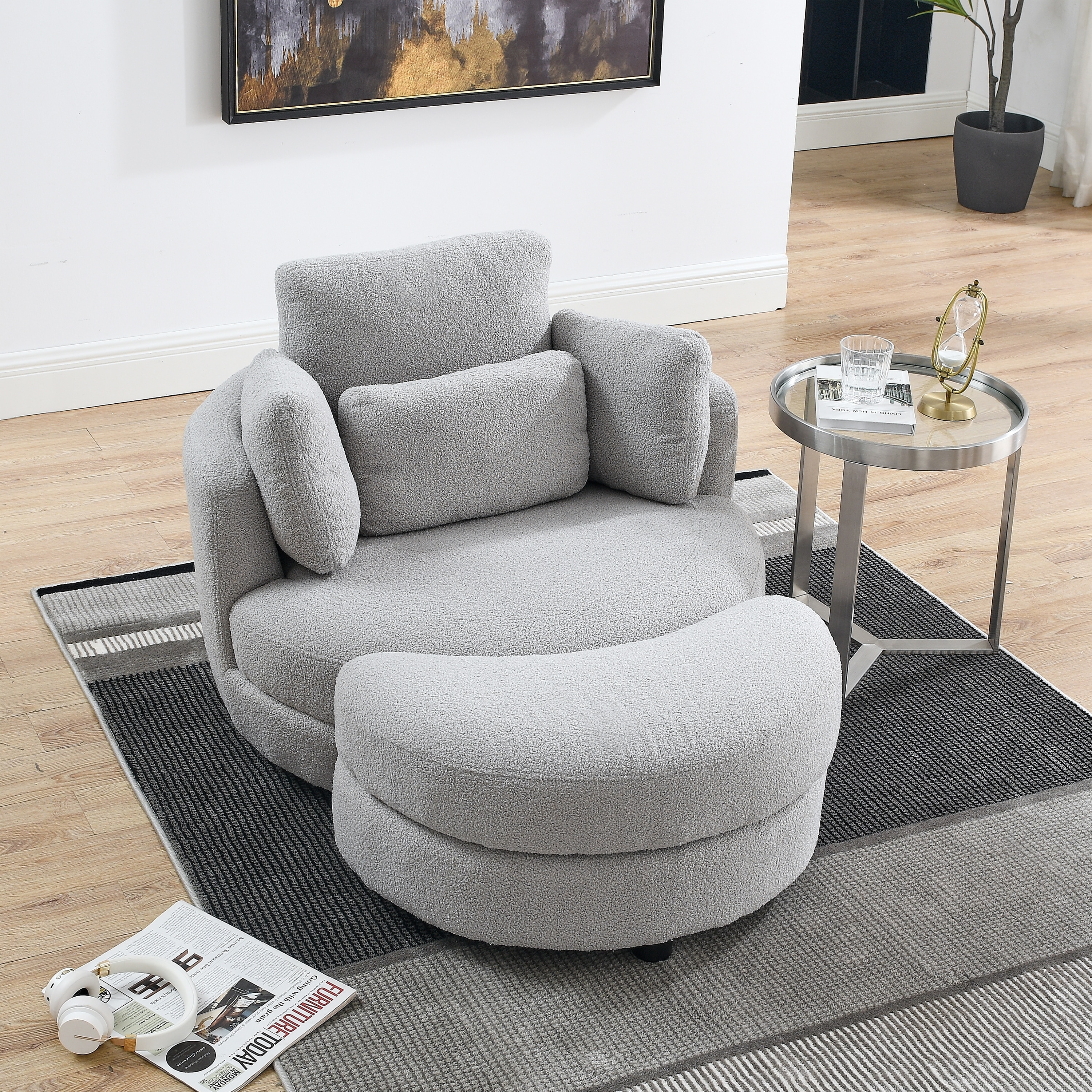 Modern Accent Round Loveseat Circle Swivel Barrel Chairs for