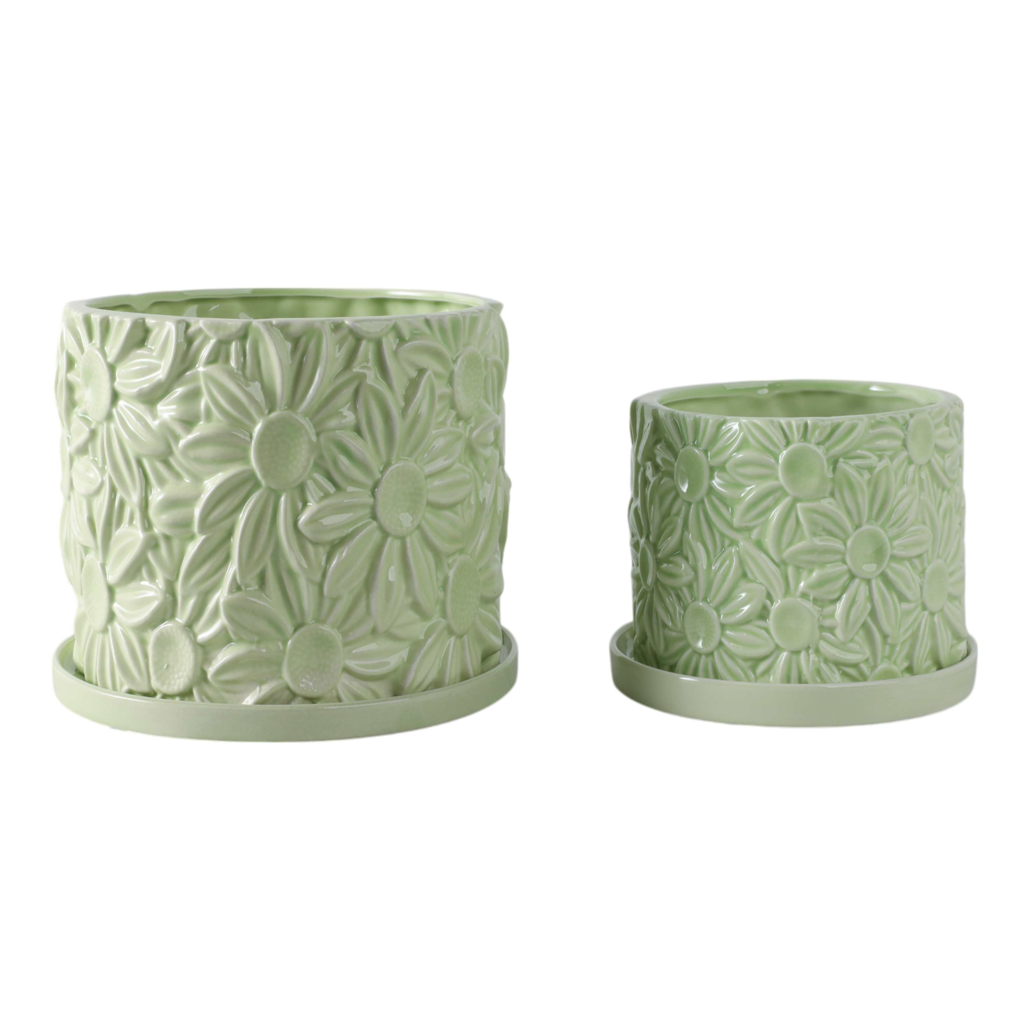 Decorative Ceramic Daisy Flower Planters - Set of 2