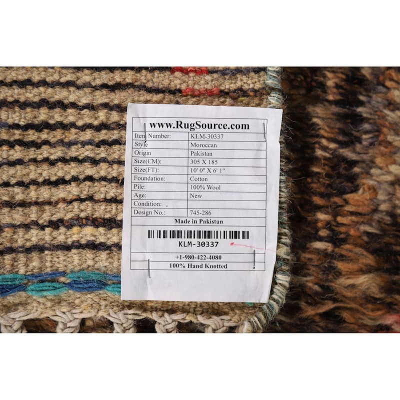 Brown Plush Moroccan Oriental Area Rug Hand-Knotted Wool Carpet - 6'1" x 10'0"