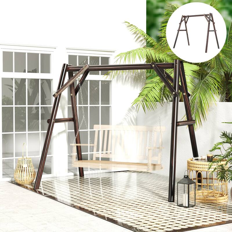 Outsunny 660 lbs Porch Swing Frame, Heavy Duty A-Frame Wooden Swing Stand for DIY Painting