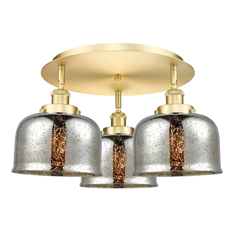 Innovations Lighting Bell - 3 Light 20" Flush Mount - Silver Plated Mercury/Satin Gold