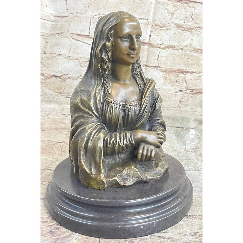 Leonardo Da Vincis Mona Lisa Bronze Metal Sculpture Statue Bust By Valli On Marble Base