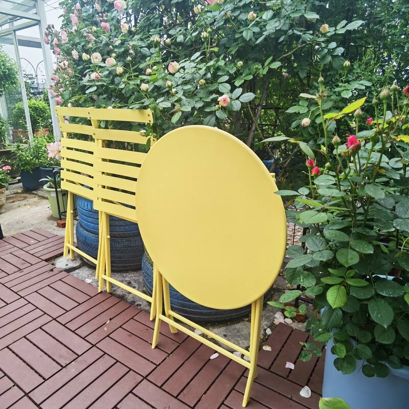 3 Piece Patio Bistro Set of Foldable Round Table and Chairs