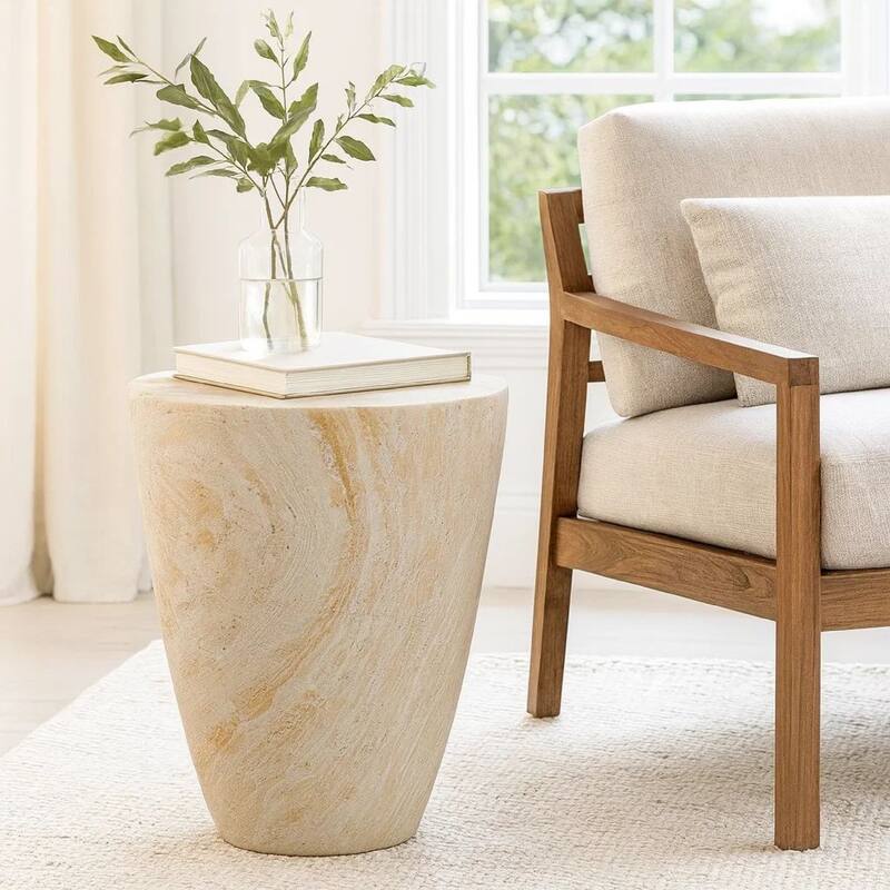 Archi Plant Stand Table, Tapered Marbled White Resin Base 18 Inch