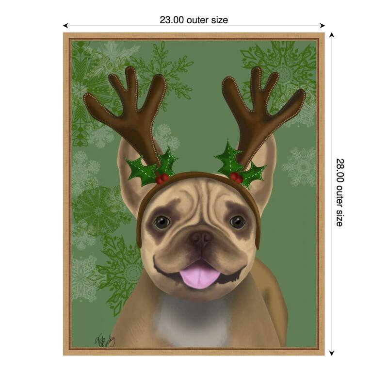 French Bulldog Antlers 1 by Fab Funky (23 x 28 in.), Framed Canvas Wall Art Print - Sylvie Natural